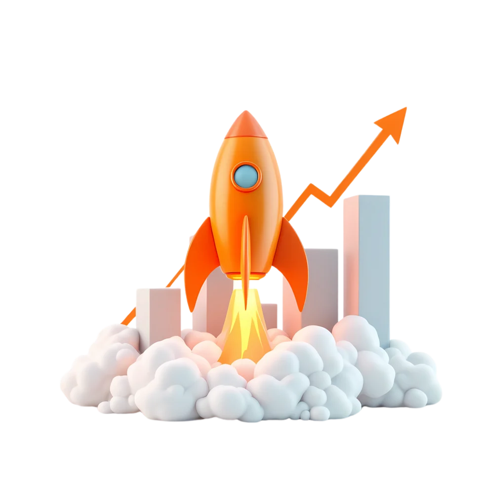 an orange rocket is flying over a chart with an arrow free png